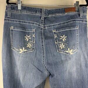 VGS Jeans Womens 16 Straight Mid Rise Embroidered Pockets Stretch Blue Denim
